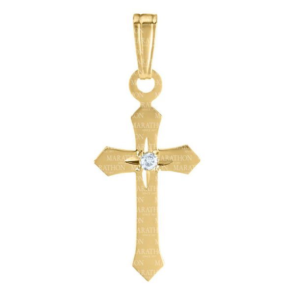 14K Yelloow Gold Child's Cross with Small Diamond and 15