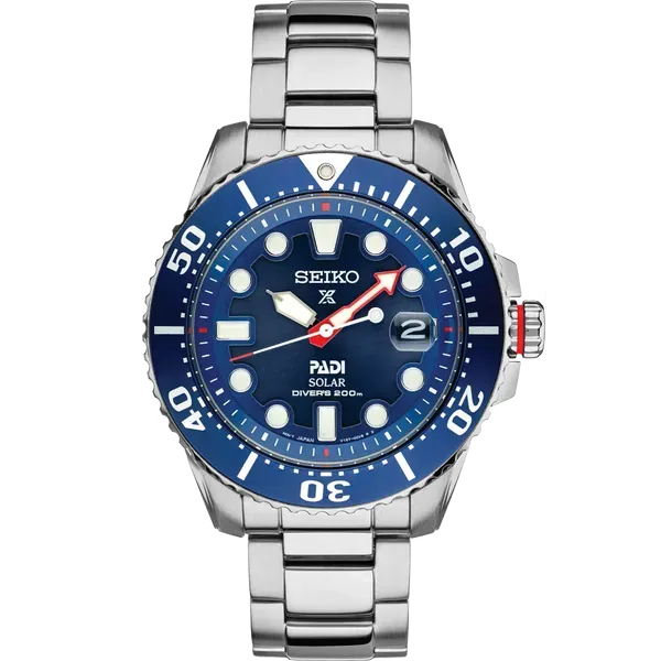 Seiko Prospex PADI Special Edition Blue Dial Solar Diver SNE549 Enhancery Jewelers San Diego, CA