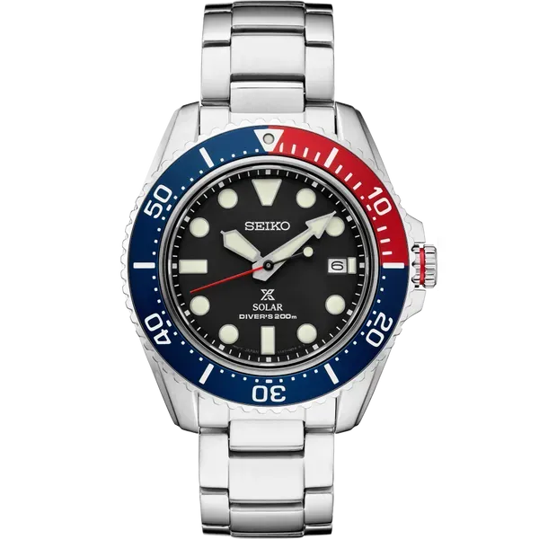 Seiko Prospex Solar Diver Pepsi Black Dial SNE591 Enhancery Jewelers San Diego, CA