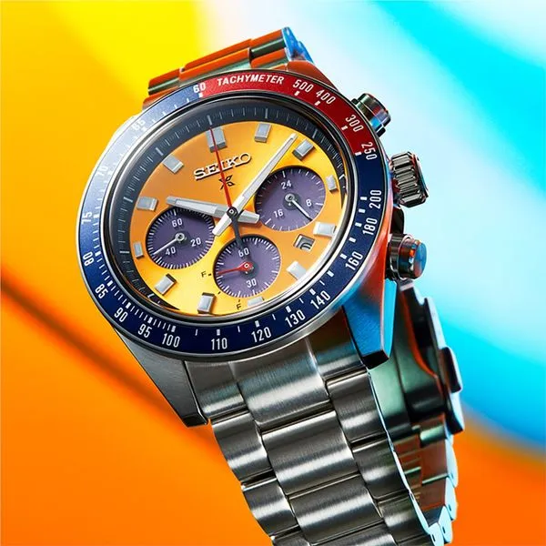 Seiko Speedtimer Solar Chronograph Yellow Dial SSC947 Image 2 Enhancery Jewelers San Diego, CA