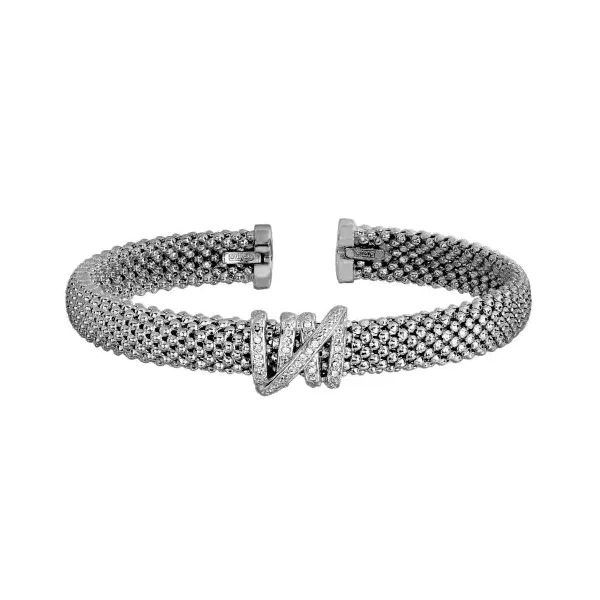 Silver Cuff Bangle Bracelet With Diamonds Enhancery Jewelers San Diego, CA