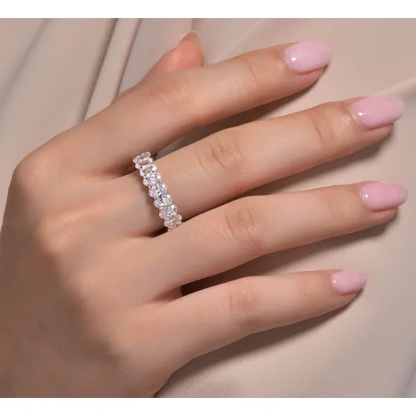 Lafonn Sterling Silver Eternity Ring With Oval Simulated Diamonds Image 2 Enhancery Jewelers San Diego, CA
