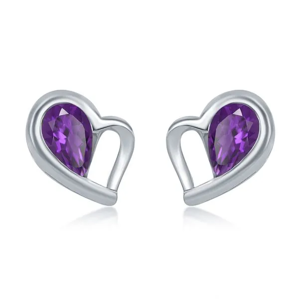 Sterling Silver Heart Amnethyst Earrings Enhancery Jewelers San Diego, CA