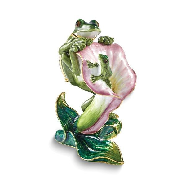 Bejeweled FLETCHER Frog Climbing on Lily Trinket Box with Ma, Enhancery  Jewelers