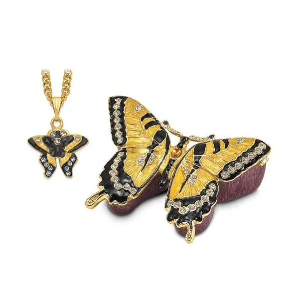 Bejeweled Yellow Monarch Butterfly Trinket Box Enhancery Jewelers San Diego, CA
