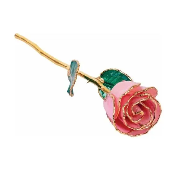 Lacquered Pink Sparkle Rose With 24K Gold Plated Trim Enhancery Jewelers San Diego, CA