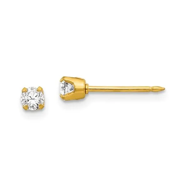 Inverness 14 Karat Yellow Gold 3mm CZ Post Earrings Piercings Enhancery Jewelers San Diego, CA