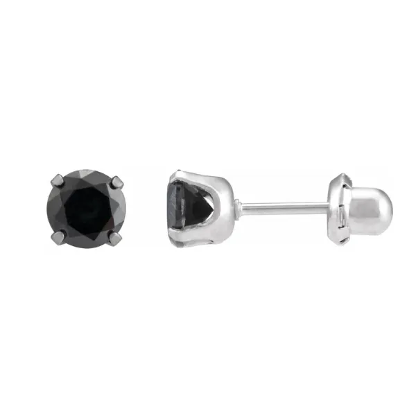 Stainless Steel 5 mm Black Cubic Zirconia Inverness® Piercing Earrings Enhancery Jewelers San Diego, CA
