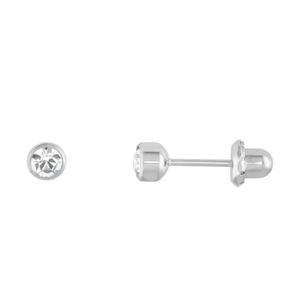 Titanium 4mm White Crystal Bezel-Set Piercing Earrings Enhancery Jewelers San Diego, CA