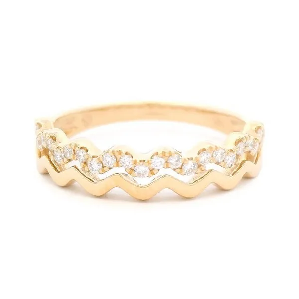 14KY Gold Wavy Diamond  & HIgh Polish Double Stack Ring Erica DelGardo Jewelry Designs Houston, TX