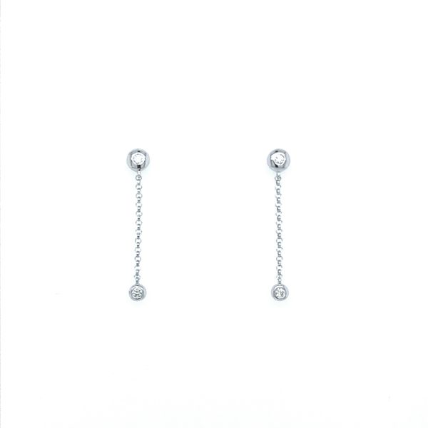 14KW Bezel-Set Diamond Rain Drop Earrings Image 2 Erica DelGardo Jewelry Designs Houston, TX