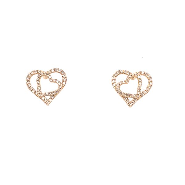 14KY Double Heart Diamond Earrings Erica DelGardo Jewelry Designs Houston, TX