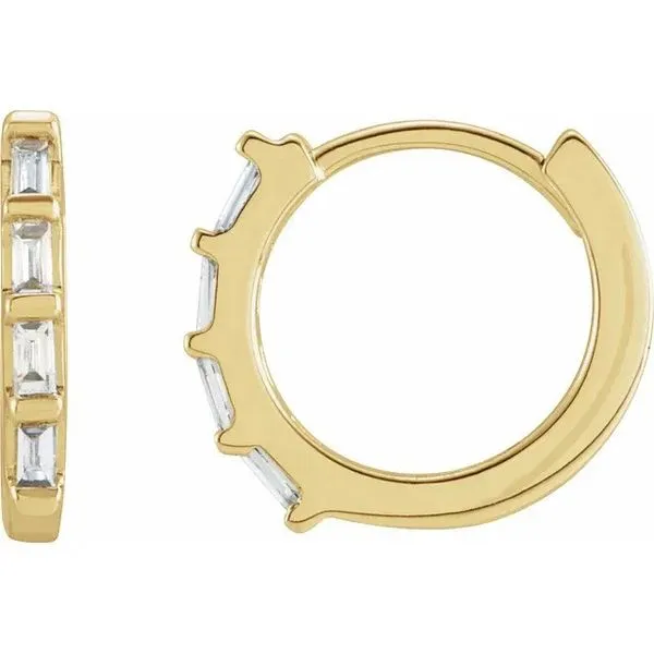 14KY Straight Baguette Diamond Huggie Earrings Image 2 Erica DelGardo Jewelry Designs Houston, TX