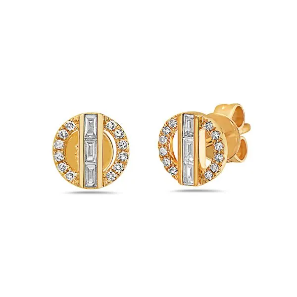 14KY Baguette & Round Diamond Earrings Erica DelGardo Jewelry Designs Houston, TX