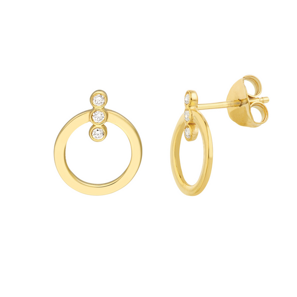 14KY Flat Circle 3 Diamond Earrings Erica DelGardo Jewelry Designs Houston, TX