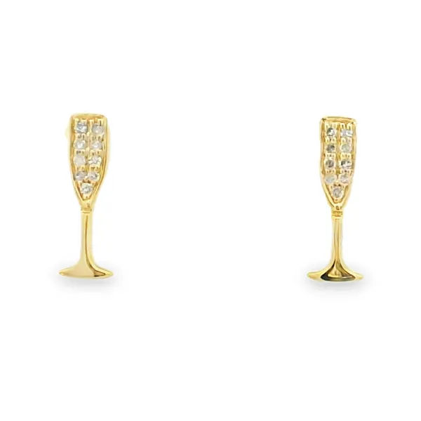 14K Yellow Gold Champagne Glass Stud Earrings With Diamond Accents Erica DelGardo Jewelry Designs Houston, TX