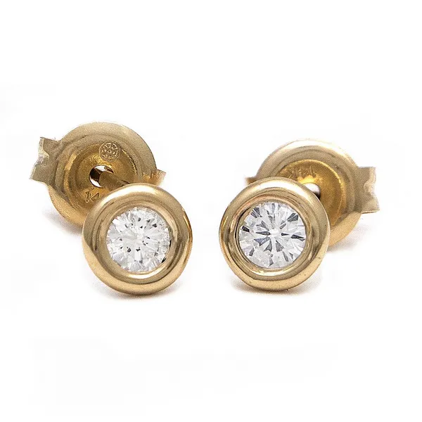 14KY Gold Diamond Bezel Set Stud Earrings Erica DelGardo Jewelry Designs Houston, TX
