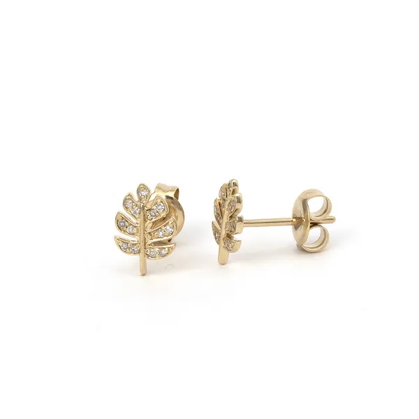14KY Gold Leaf Pave Diamond Earrings Erica DelGardo Jewelry Designs Houston, TX