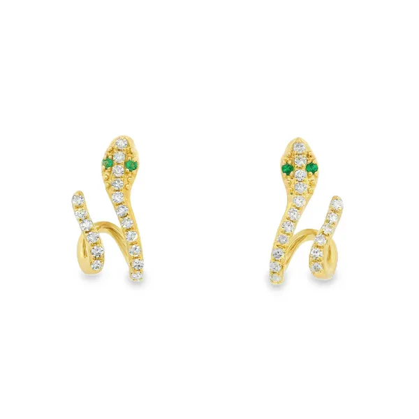 14KY Gold Emerald and Diamond Snake Earrings Erica DelGardo Jewelry Designs Houston, TX