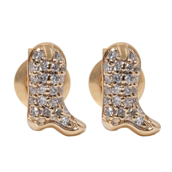 14K Yellow Gold and Diamond Cowboy Boot Studs Erica DelGardo Jewelry Designs Houston, TX