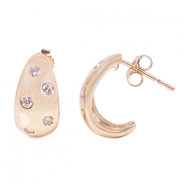 14K Yellow Gold Chunky Dome Earrings Diamond Accent Earrings Image 2 Erica DelGardo Jewelry Designs Houston, TX