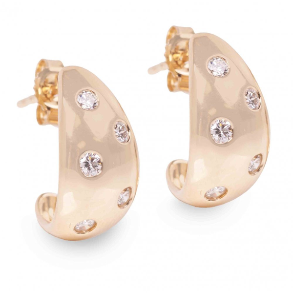 14K Yellow Gold Chunky Dome Earrings Diamond Accent Earrings Image 3 Erica DelGardo Jewelry Designs Houston, TX