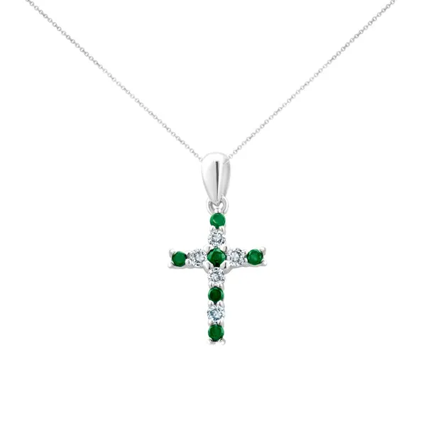 14KW Emerald & Diamond Cross Pendant Erica DelGardo Jewelry Designs Houston, TX