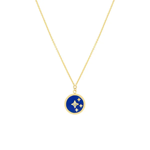 14KY Diamond & Dark Blue Enamel Celestial Medallion Erica DelGardo Jewelry Designs Houston, TX