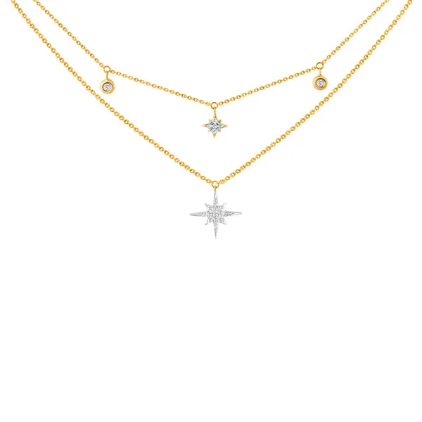 14KY Double Layer Diamond Star Necklace 16