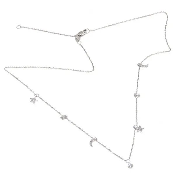 14KW Star & Moon Charm Diamond Necklace 16-18