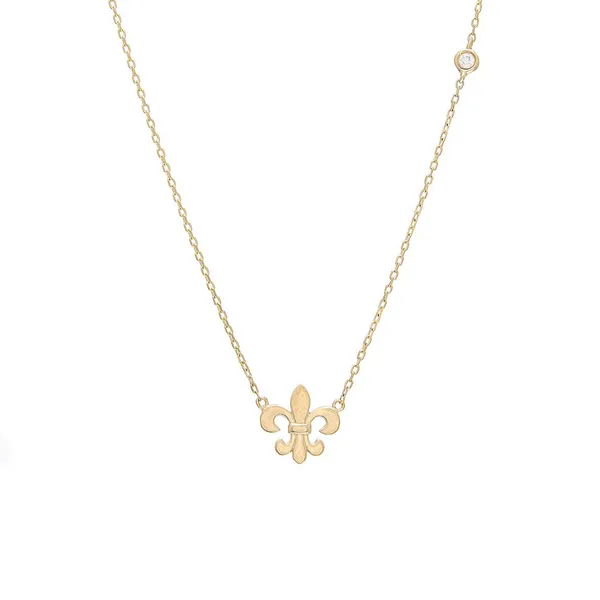 14KY Fleur-De-Lis Necklace w/ Single Bezel Set Diamond Erica DelGardo Jewelry Designs Houston, TX