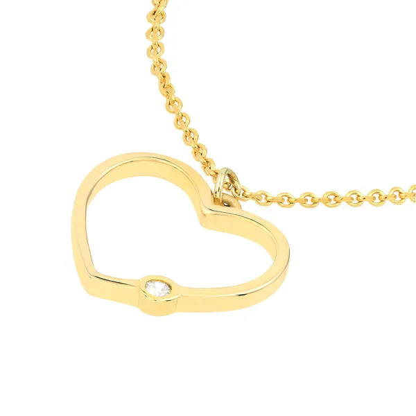 14KY Open Heart Diamond Bezel Necklace 16-18