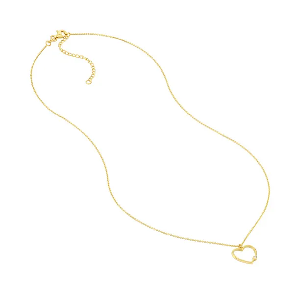 14KY Open Heart Diamond Bezel Necklace 16-18