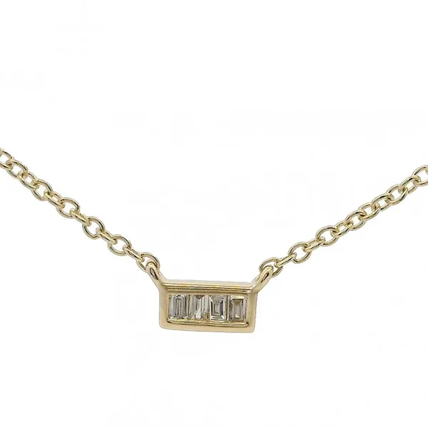 14KY Bezel Set Baguette Diamond Necklace Erica DelGardo Jewelry Designs Houston, TX