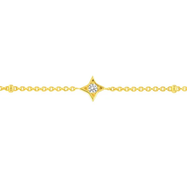 14KY Diamond Star Bezels and Beads Bracelet 7-7.5