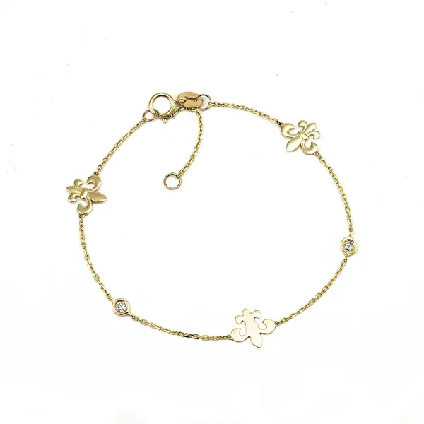 14KY Diamond Fleur de Lis Station Bracelet 6-7