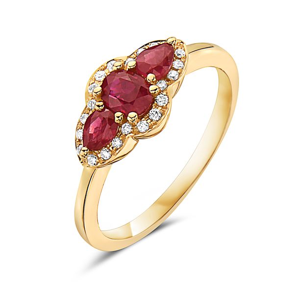 14KY 3 Stone Ruby & Diamond Fashion Ring Erica DelGardo Jewelry Designs Houston, TX