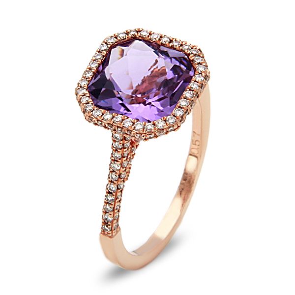 14KR Amethyst & Diamond Fashion Ring Erica DelGardo Jewelry Designs Houston, TX