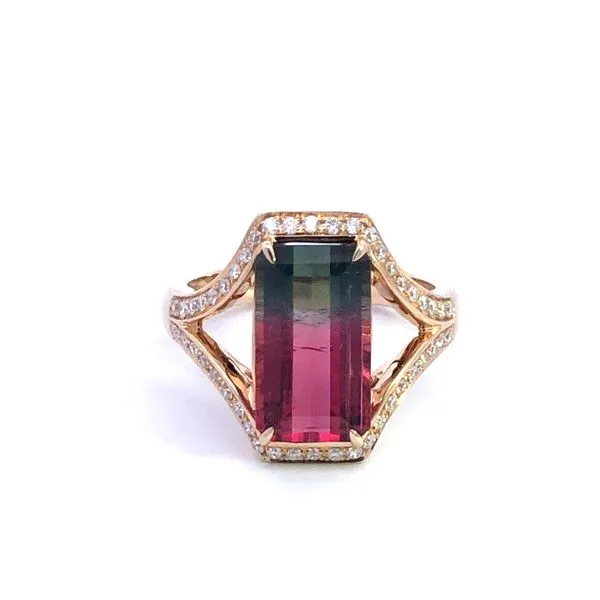 14KY Bi-Colored Tourmaline & Diamond Split Shank Ring Erica DelGardo Jewelry Designs Houston, TX