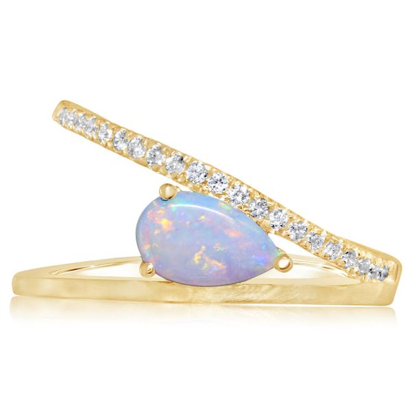 14KY Australian Opal & Diamond Sideways V Ring Erica DelGardo Jewelry Designs Houston, TX