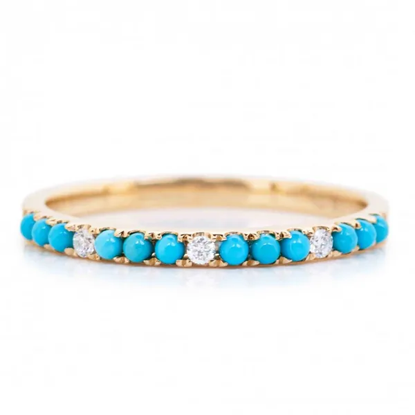 14KY Turquoise & Diamond Stackable Ring Erica DelGardo Jewelry Designs Houston, TX