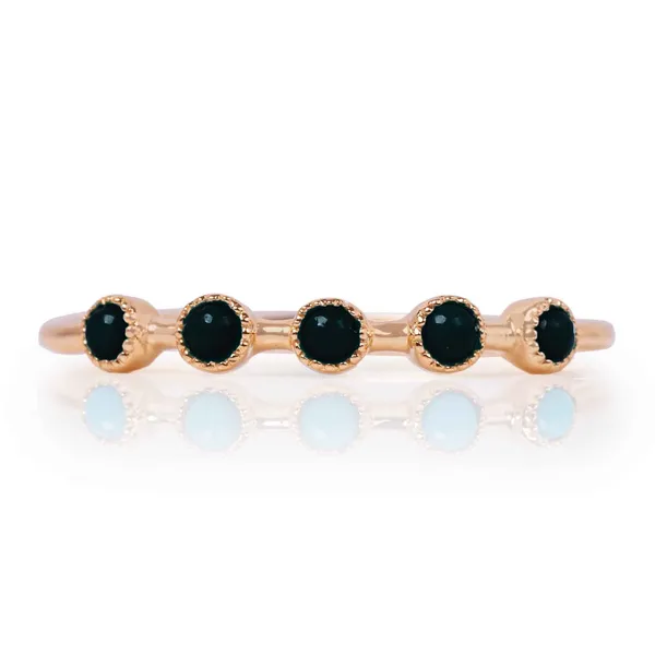 14K Yellow Gold Dainty Milgrain Bezel Set Black Diamond Ring Erica DelGardo Jewelry Designs Houston, TX