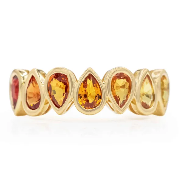 14KY Pear Alternating Orange & Yellow Sapphire Ring Erica DelGardo Jewelry Designs Houston, TX