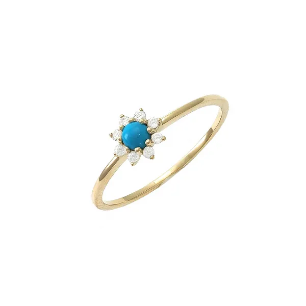 14KY Gold Flower Turquoise and Diamond Ring Erica DelGardo Jewelry Designs Houston, TX