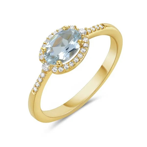 14K Yellow Gold Aquamarine and Diamond Halo Ring Erica DelGardo Jewelry Designs Houston, TX