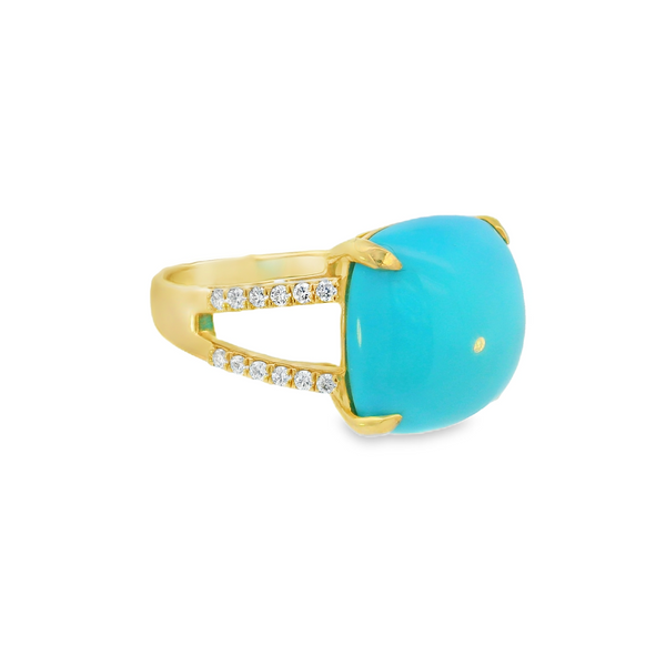 18KY Turquoise & Diamond Split Shank Ring Size 6.5 Image 2 Erica DelGardo Jewelry Designs Houston, TX