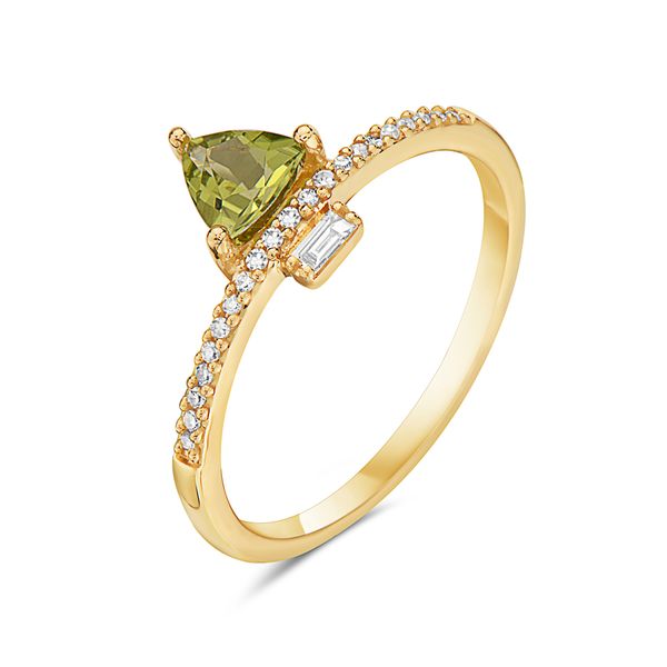 14KY Trillion Peridot & Diamond Accented Ring Size 6.5 Erica DelGardo Jewelry Designs Houston, TX