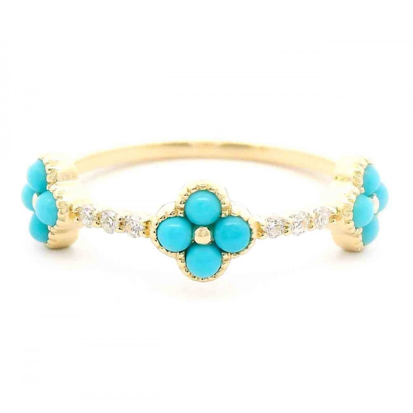 14K Yellow Gold Turquoise & Diamond Clover Ring Erica DelGardo Jewelry Designs Houston, TX
