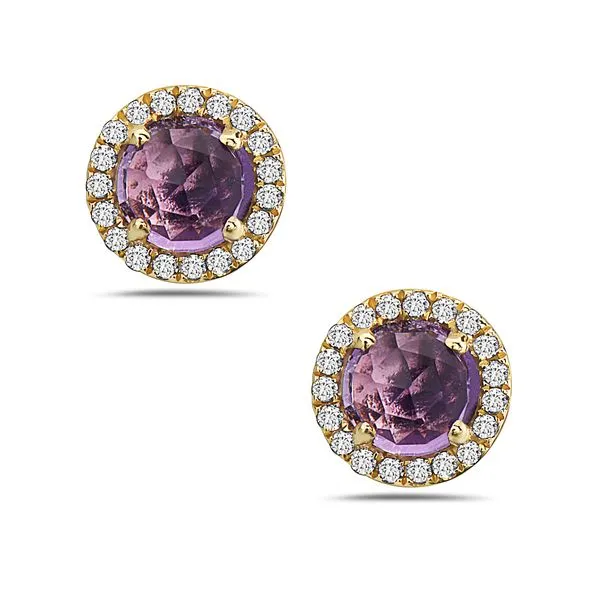 14KY Amethyst & Diamond Halo Studs Erica DelGardo Jewelry Designs Houston, TX
