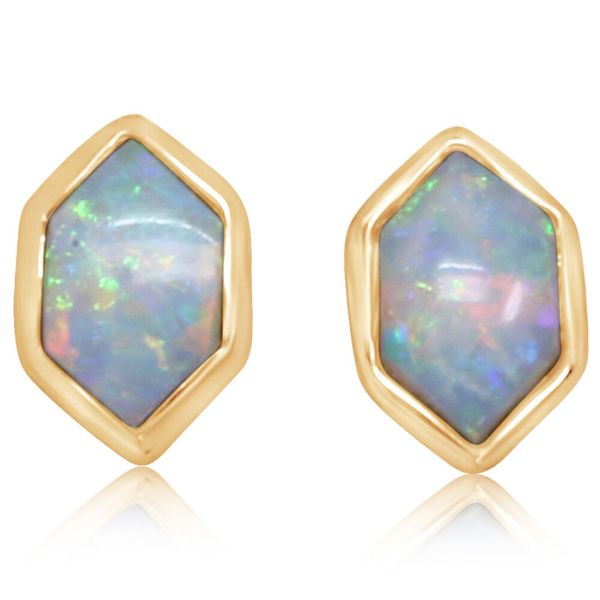 14KY Australian Opal Hexagon Earrings Erica DelGardo Jewelry Designs Houston, TX